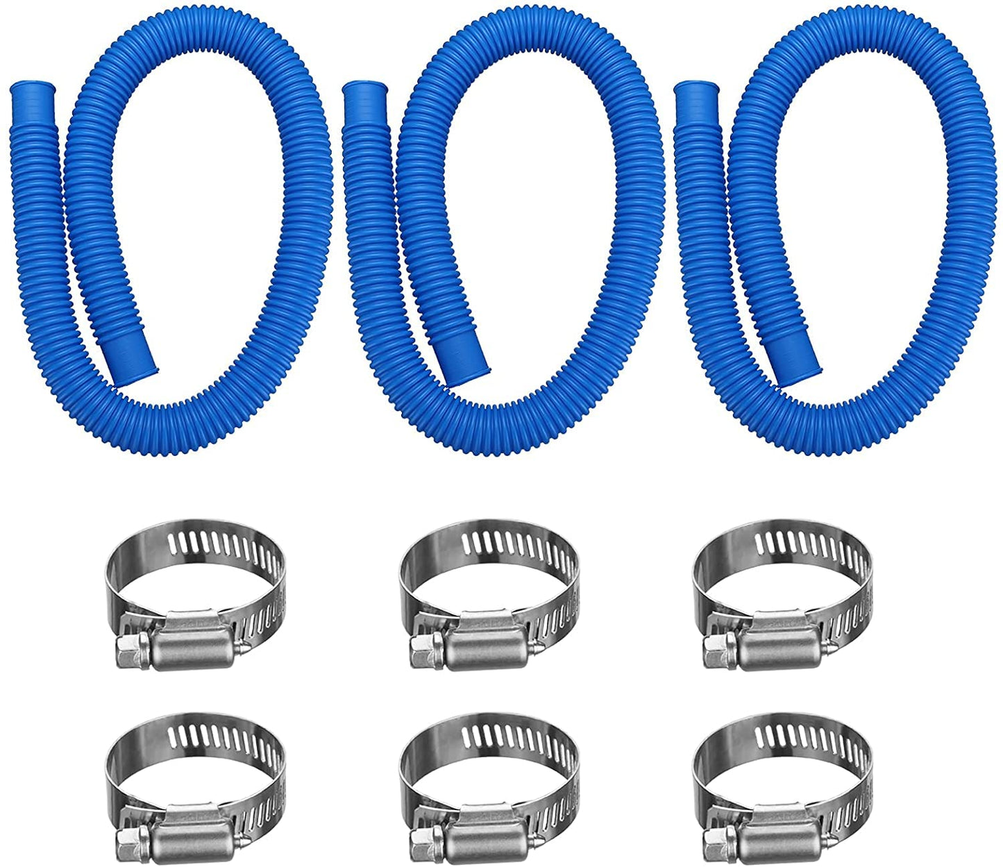 IDEASURE Pool Pump Replacement Hose, 1.25 x 41 Inch Above Ground Pool Hose Compatible with In tex Filter Pump 607, 637, 3 pack 1 1/4 Pool Hoses Replacement Include 6 Hose Clamps