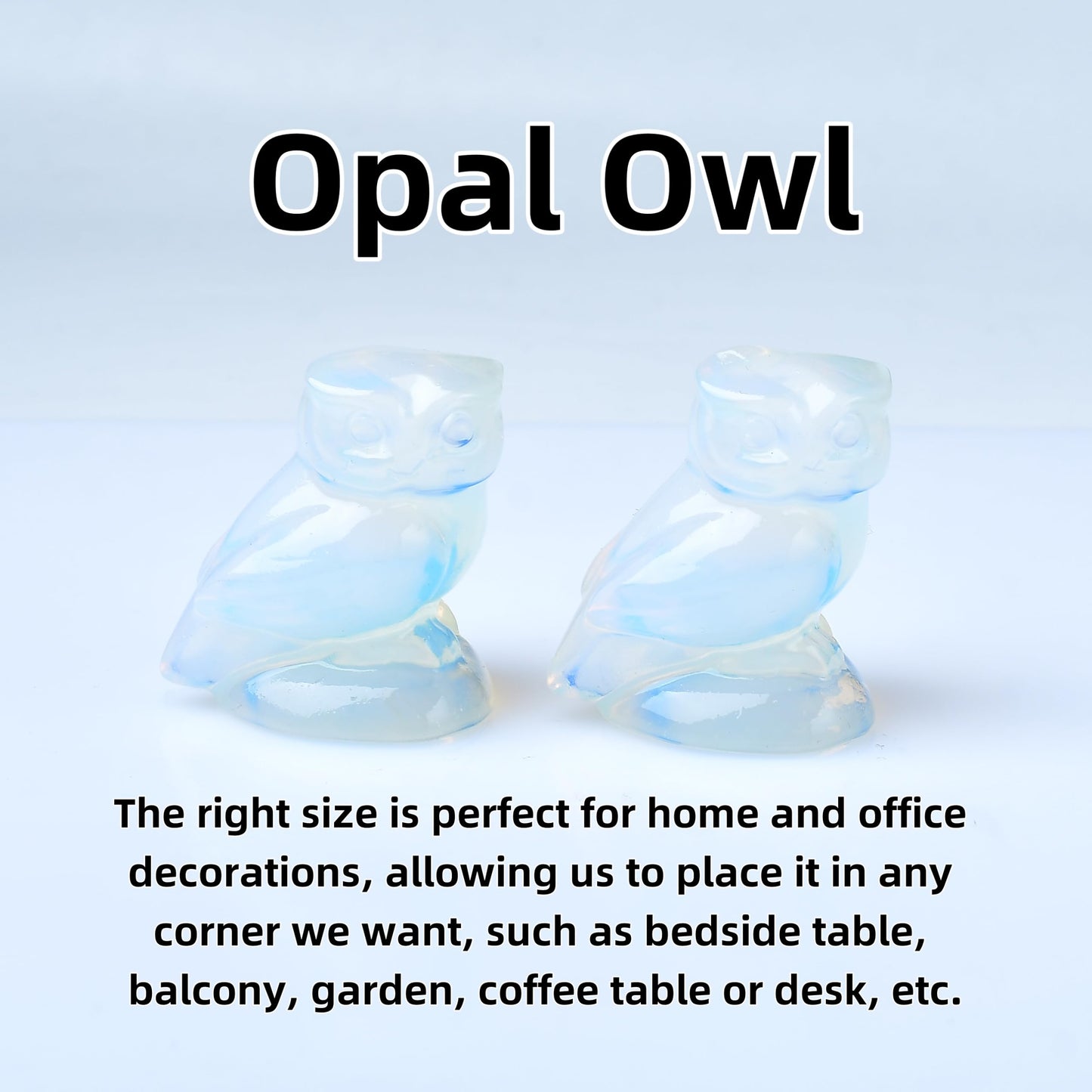 WUYOUSHI Opal Crystal Owl Figurine Hand Carved Lucky Stone Statue for Healing Home Office Decor Spiritual Gift for Women Men