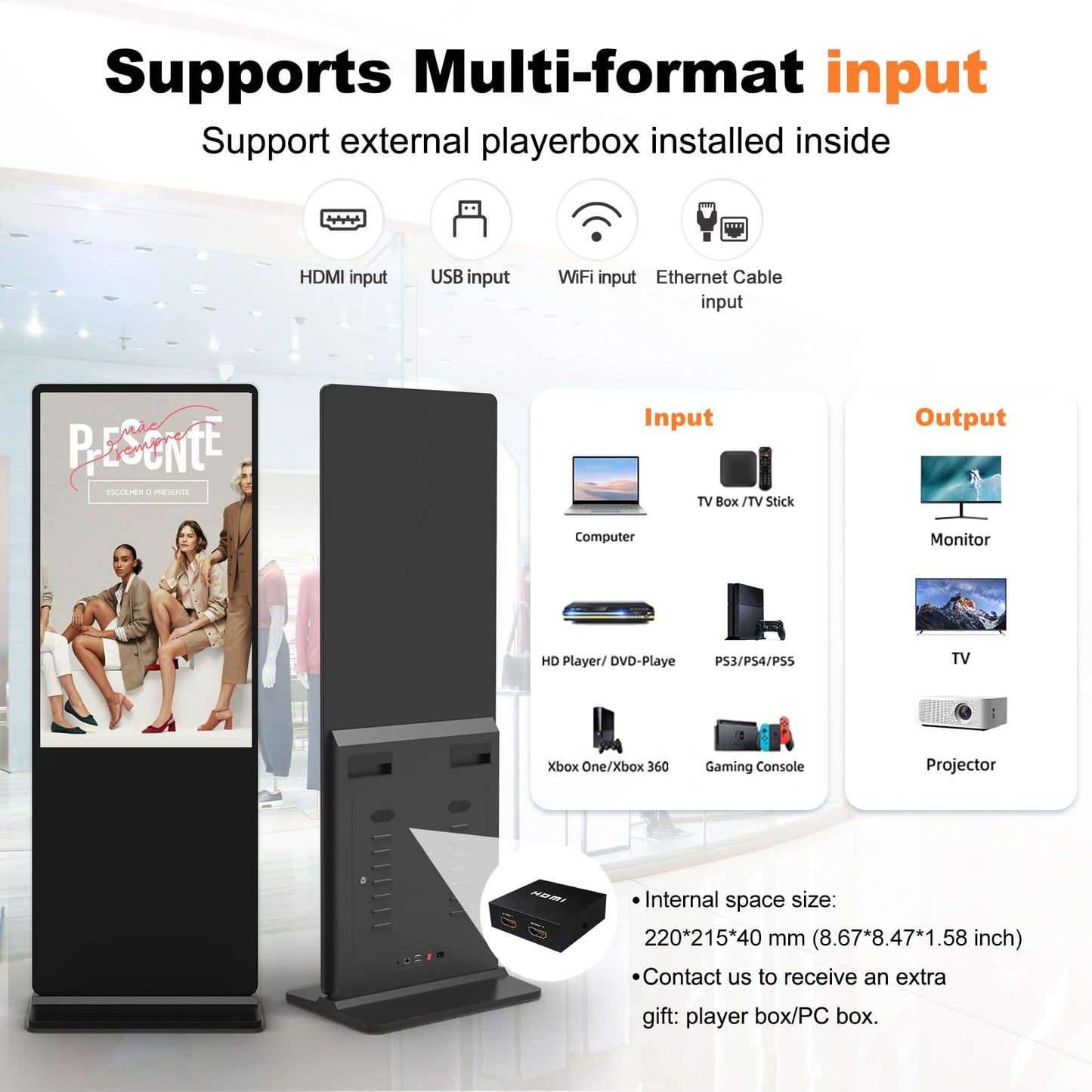 YCKJNB 32 inch Indoor Digital Signage Touchscreen IPS Floor Standing Digital Kiosks Interactive Displays with WiFi HDMI/USB Input Auto AD Player, Android OS Black