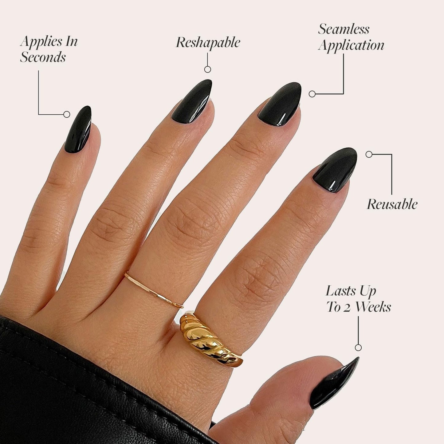 Glamnetic Press-On Nails Bundle - Emerarld Green & Boba | Opaque Deep Green Almond False Nails | Opaque Black Almond Fake Nails | Reusable, Salon-Quality Nail Kits