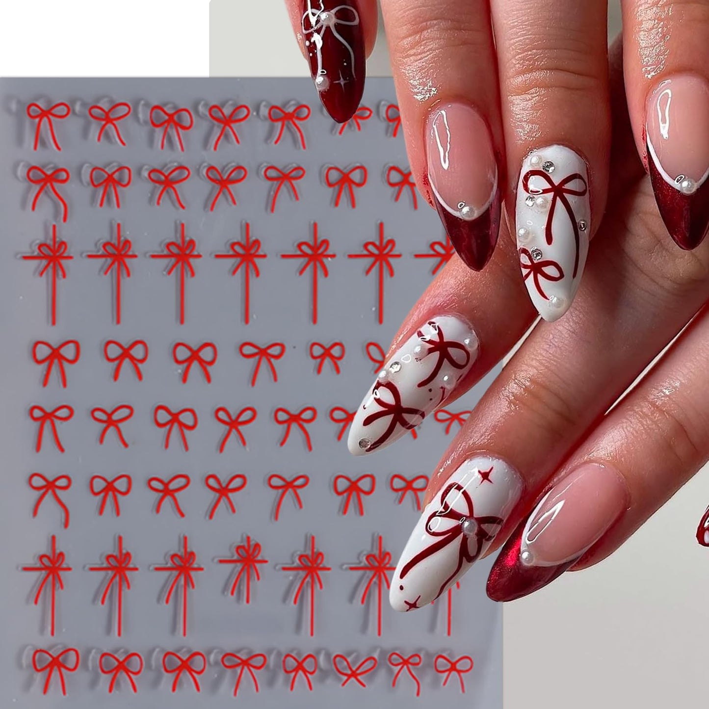 8 Sheets Bow Nail Art Stickers 3D Self-Adhesive Cute Nail Decals Glossy Black White Red Gold Aurora Bowknots Nail Designs Bow Stickers Bow Tie Nail Supplies for Women Valentines Day Accessories Decor