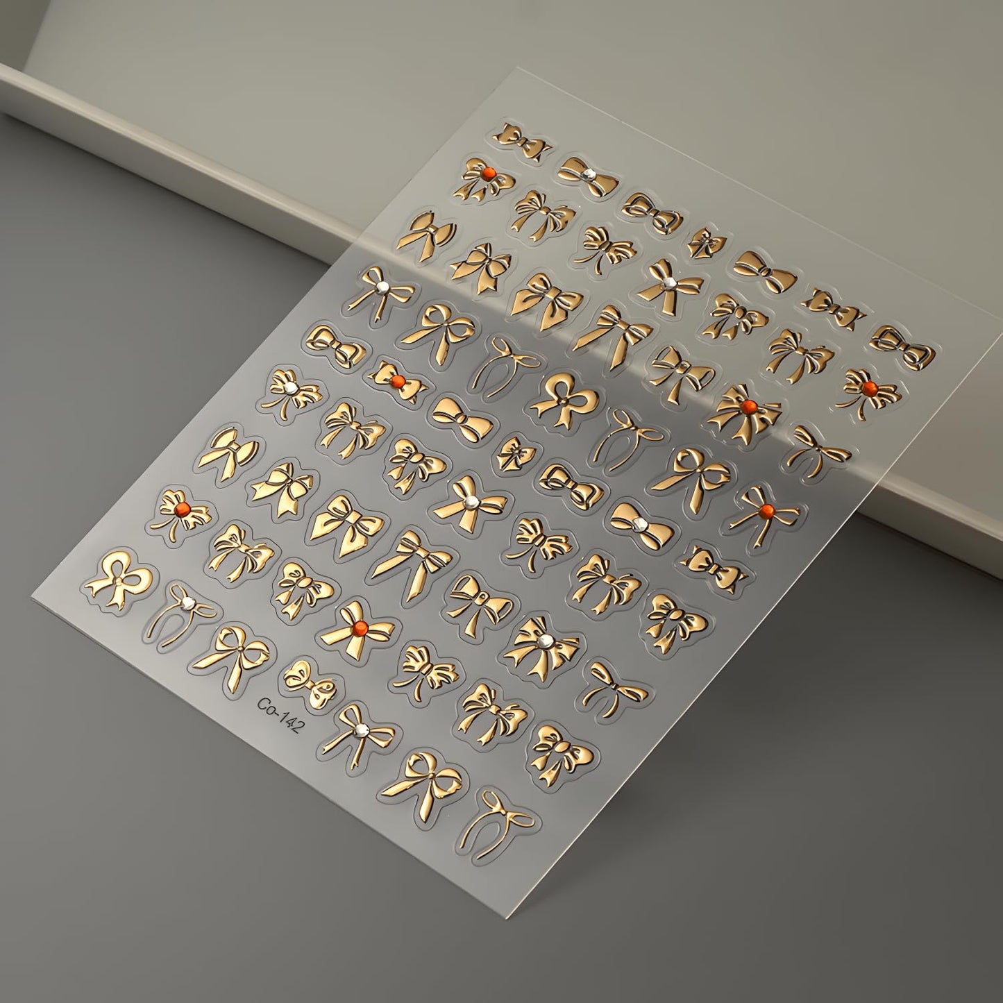 Gold Bow Nail Art Stickers Decals 5D Embossed Nail Decals Bow Nail Stickers with Rhinestone Design Gold Nails Art Supplies Decoration Accessories for Women and Girls
