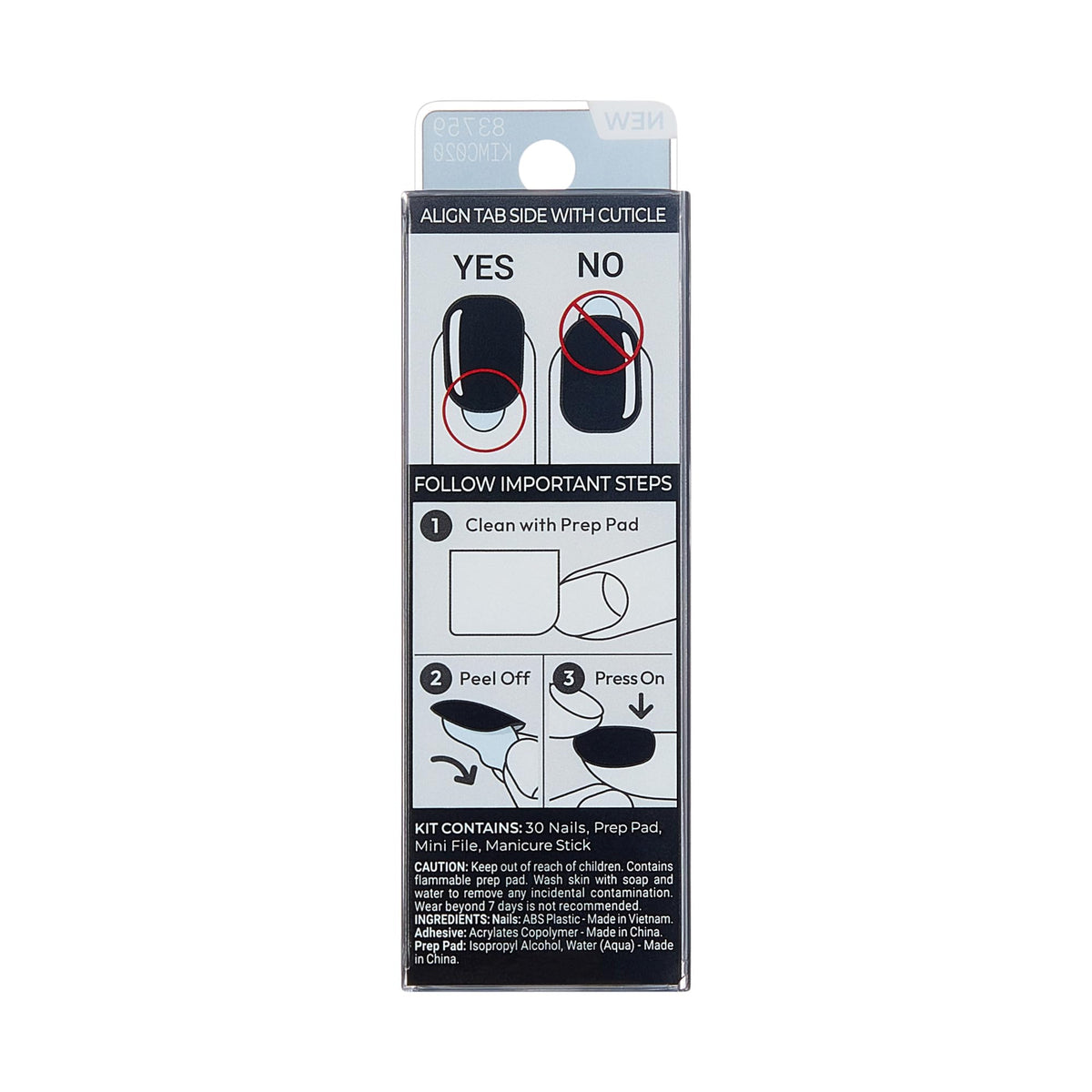 Kiss Impress No Glue Mani Press On Nails, Color, 'All Black', Black, Short Size, Squoval Shape, Includes 30 Nails, Prep Pad, Instructions Sheet, 1 Manicure Stick, 1 Mini File