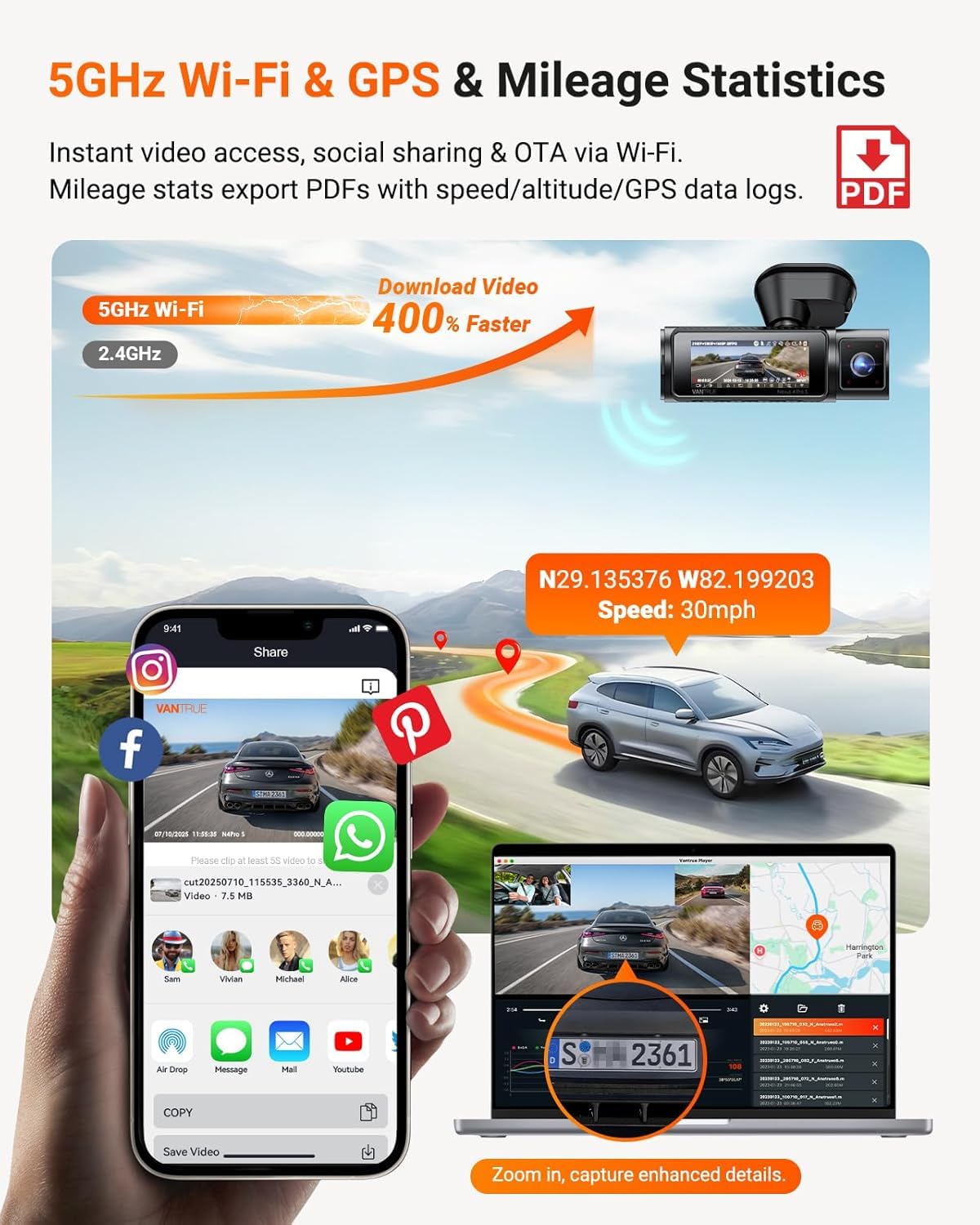 Vantrue N4 Pro S 4K 3 Channel Dash Cam w/Triple STARVIS 2, 4K+1080P+2.5K Front Inside Rear Dash Camera, 4+2.5K Dual Channel, HDR IR Night Vision, Voice Control, Parking Mode, GPS, Wi-Fi, Support 1TB