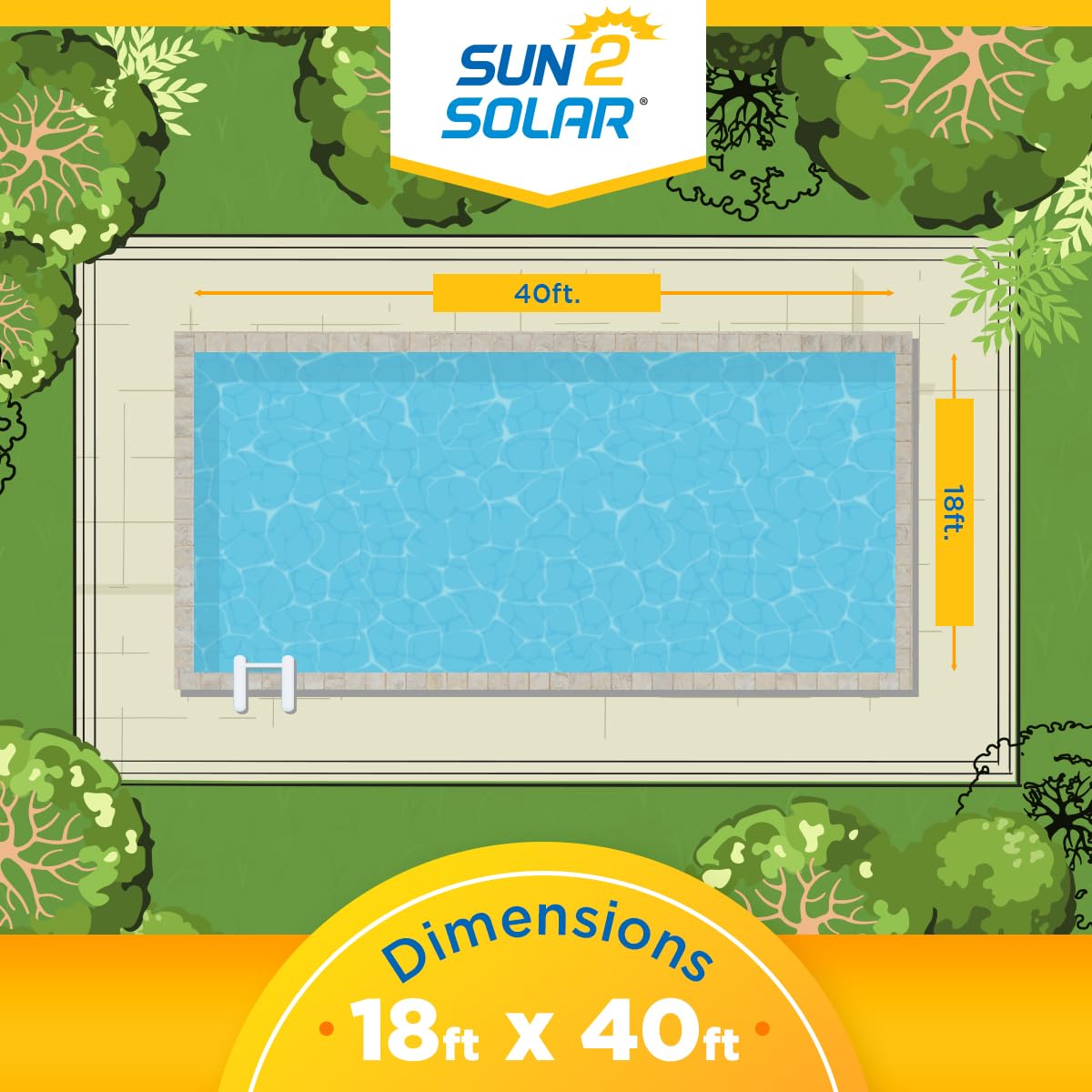 Sun2Solar Blue 18 ft x 40 ft Rectangle Solar Cover | 8 Mil | Heat Retaining Blanket for Rectangular Inground & Above Ground Swimming Pools | Use Sun to Heat Pool | Bubble Heating Blankets | 800 Series