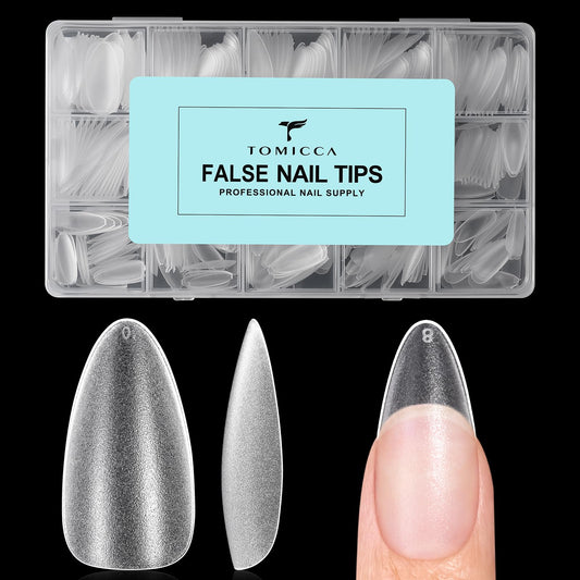 TOMICCA Medium Almond Nail Tips 450Pcs 15Sizes Double-sided Matte Pre-Shaped Full Cover Soft Acrylic Gel Nails Tips Almond Shape Press on Nails Clear Fake False Nails for Nail Extension Salon