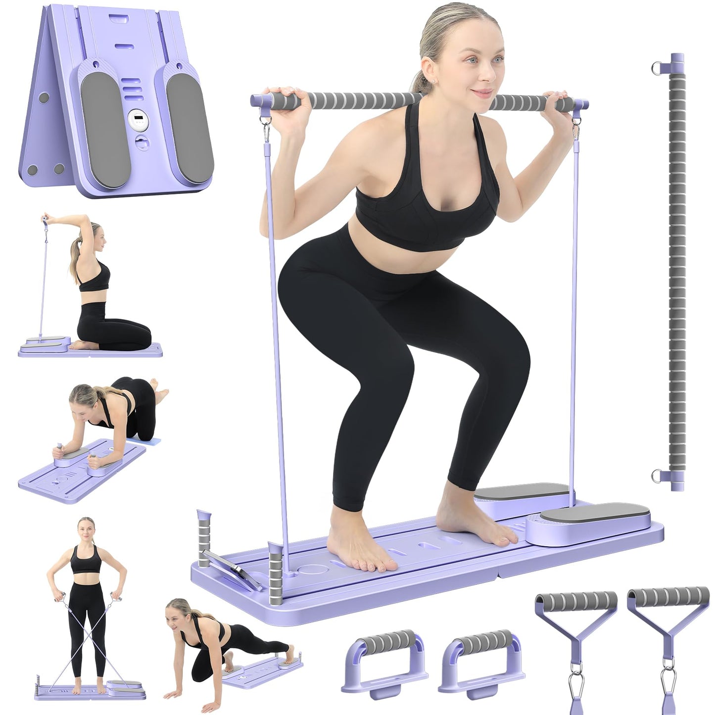 VigorEdge Pilates Board - Pilates Reformer Set, Multi-Purpose Foldable Pilates Reformer Board for Home,11 in 1 Pilates Equipment (Purple)
