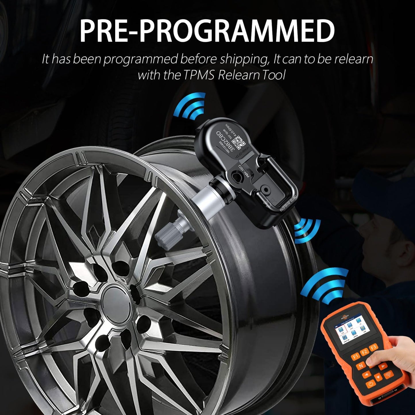 GEARMEISTER Tpms Sensor, 433MHZ Tire Pressure Sensor for Chevrolet/Buick/Cadillac/GMC Acadia Sierra 2016-2022, Pre-Programmed TPMS Sensors 13598773 13589601 13506028 13594222 4 PCS
