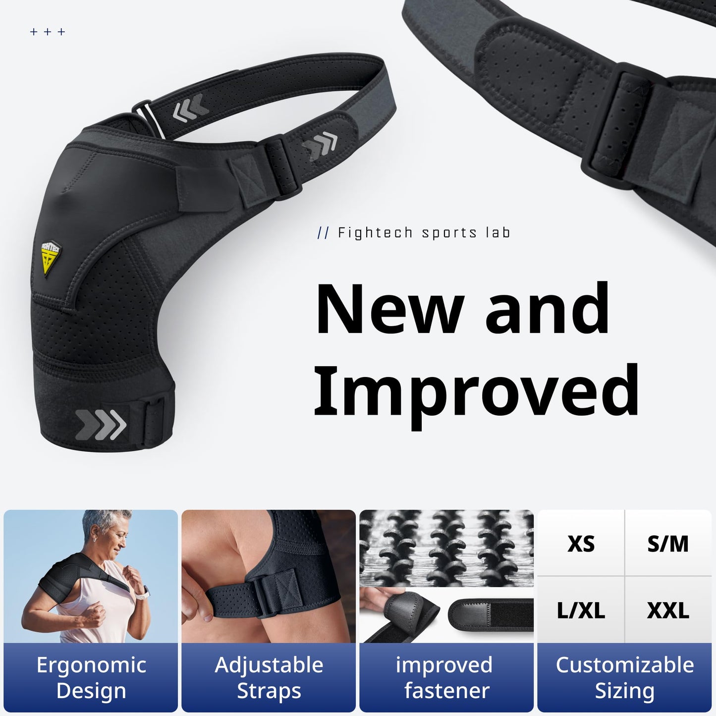 FIGHTECH Rotator Cuff Shoulder Brace for Men and Women - 4 Sizes - Shoulder Support - Pain Relief - Black - Medium/Large (Chest 35-48" Bicep 12-17"")"