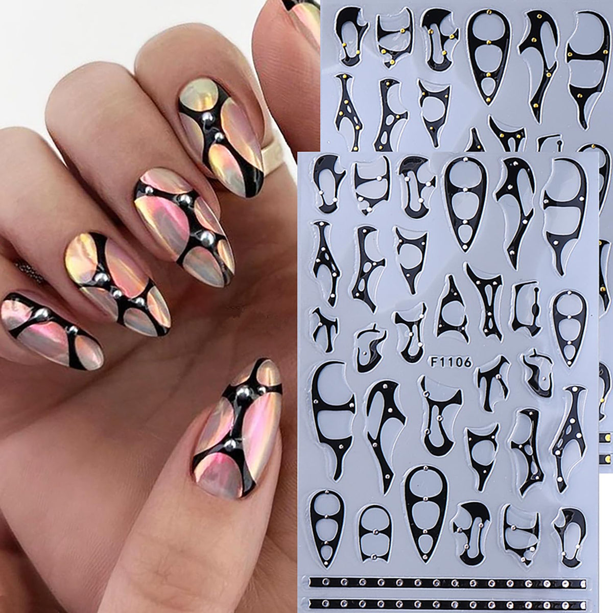 8 Sheets Goth Nail Stickers for Nail Art 3D Punk Style Black Belt Nail Art Stickers Gold Silver Flame Lines Nail Decals Self-Adhesive Centipede Pattern Irregular Geometric Lines Nail Design for Women
