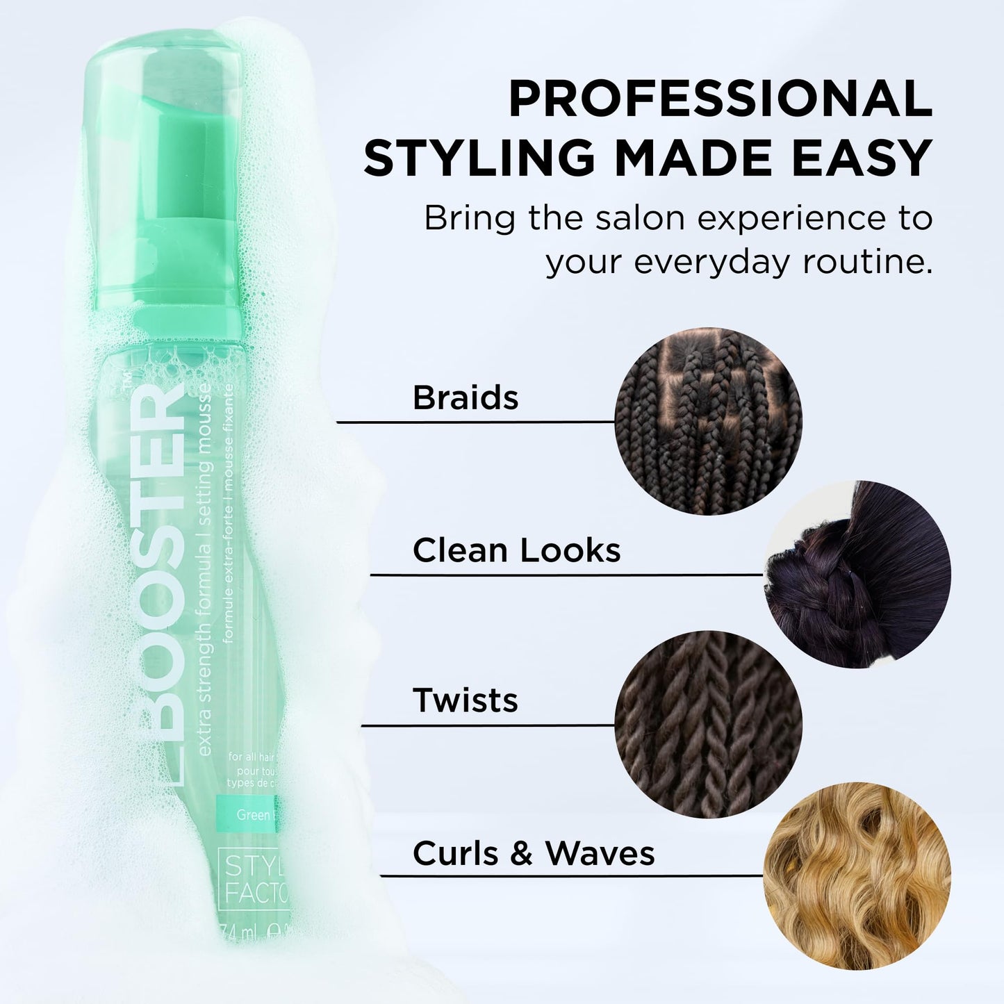 Style Factor EDGE BOOSTER Extra Strength Setting Mousse Travel Size – Frizz Control, Extra Volume, and Conditioning – 2.5oz Hematite Mousse for Curly Hair