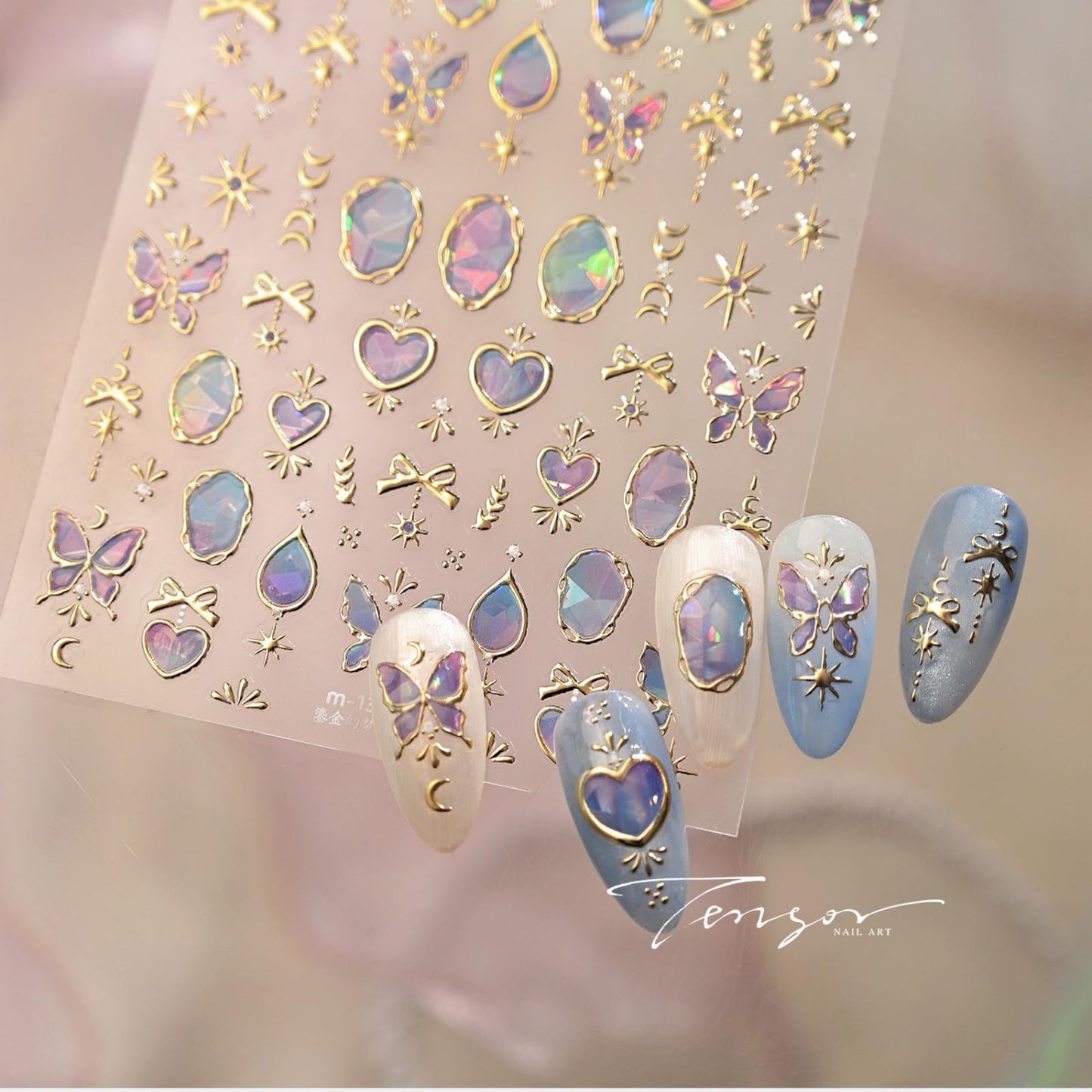 Nxtpz Nail Stickers Gilded Butterfly Nail Art Stickers Court-Style Gemstone Nail Decals 5D Embossed Self Adhesive Design Sticker Nails Decoration for Women Manicure Accessories