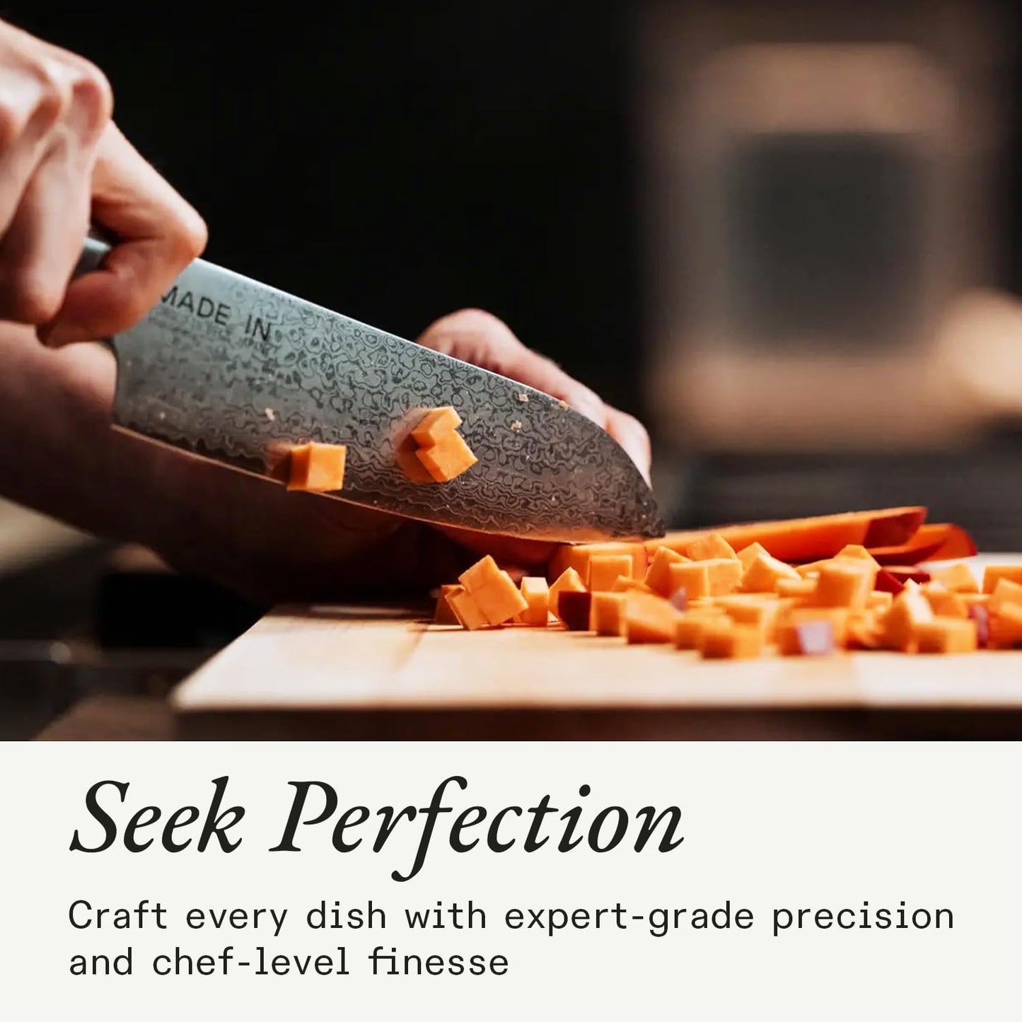 Made In Cookware | 6" Japanese Damascus Steel Santoku Knife | 66 Layers of Damascus Steel with a VG-10 Core | Crafted in Japan | Full Tang With Black POM Handle
