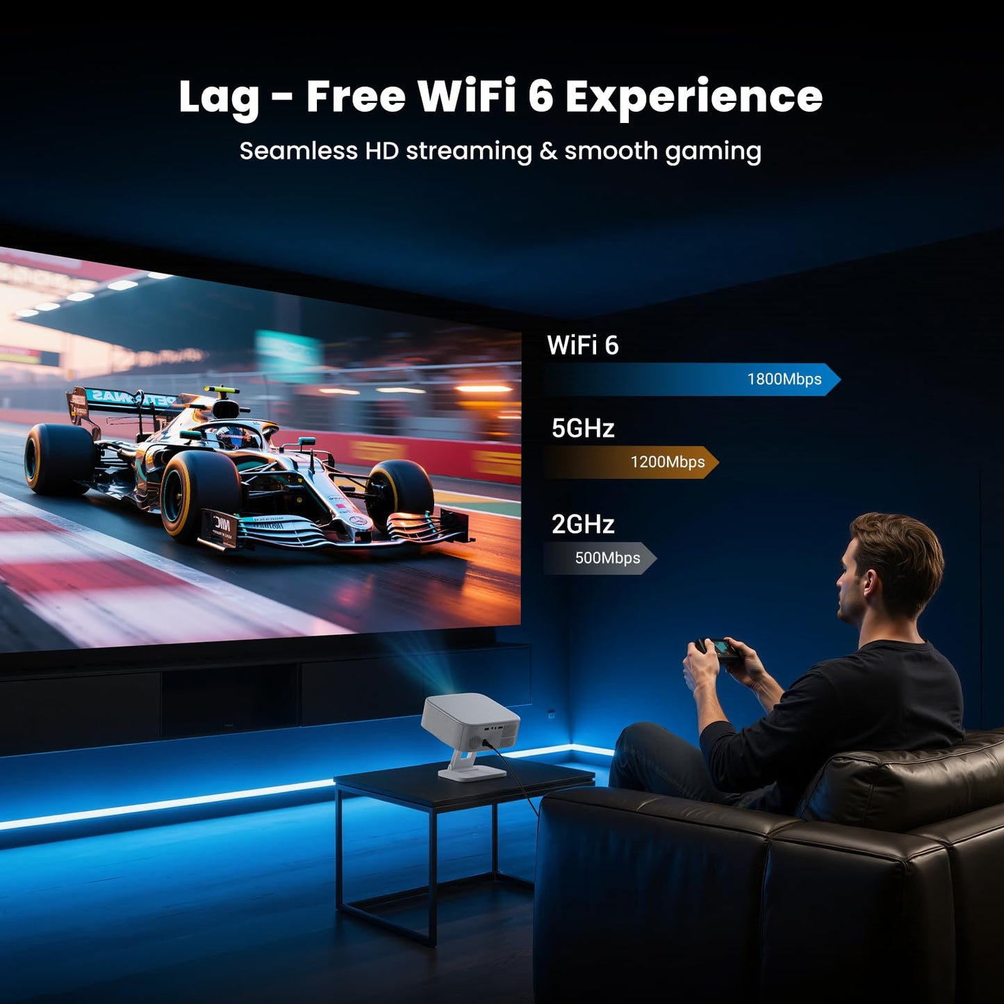 [1500 ANSI/Built-in APPs] Smart Projector with Wifi and Bluetooth: NICPOW 4K Outdoor Projector, Compatible with Netflix, Auto Focus & Keystone, Portable Proyector for Home & Outdoor Use, White