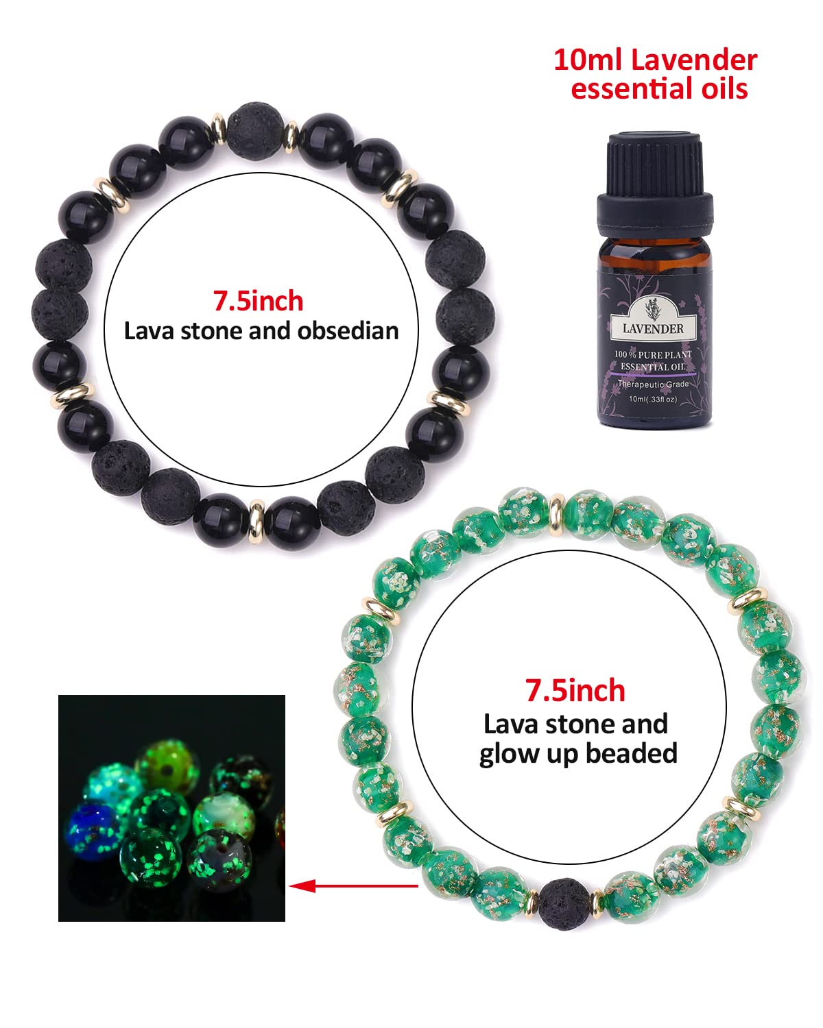 Nifsun 7 Chakra Bracelet Real Crystal Stone Beads Essential Oil Set Yoga Meditation Protection Lava Rock Jewelry Gifts for Women Men (7 Chakra red)