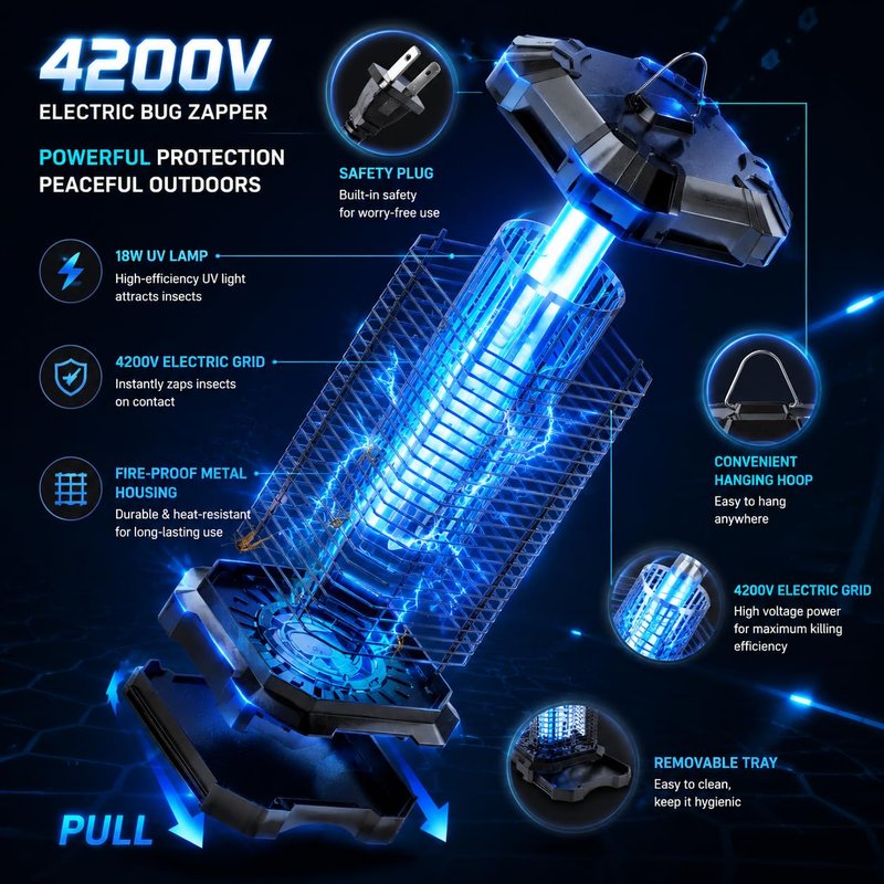 Jawlark Bug Zapper Outdoor, 4200V Electric Mosquito Zapper Indoor, Insect Fly Zapper Waterproof with 5ft Power Cord, Mosquito Killer for Home, Patio, Kitchen, Backyard, Camping, Plug-in
