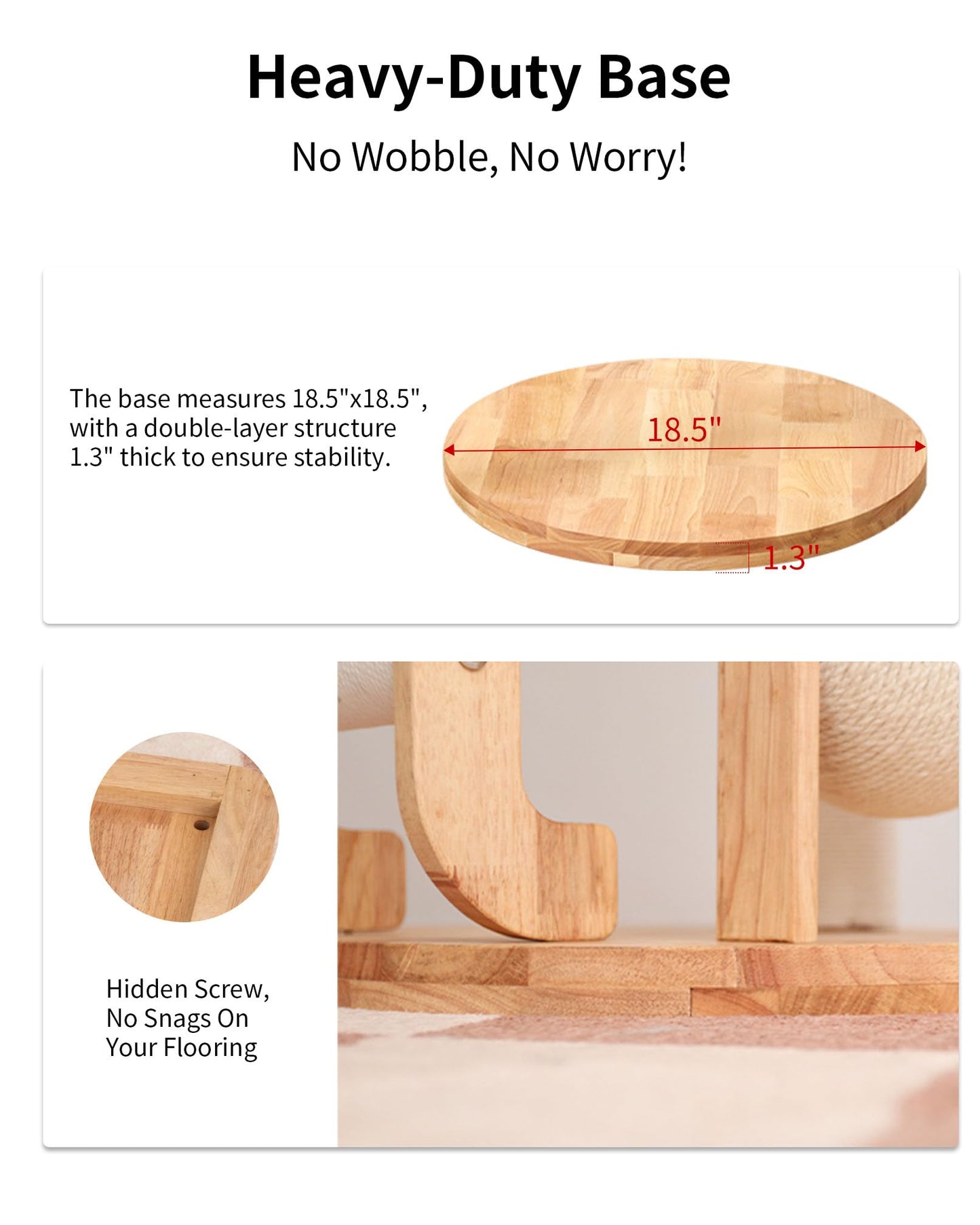 PETTIFUL Wood Cat Tree for Large Cats, Modern Cat Tree Tower with Wide Shelves Cotton Scratching Posts, Super Sturdy Base, Cozy Perches, and Interactive Toys for Indoor Kittens