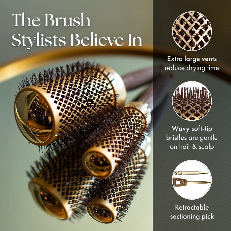 Olivia Garden NanoThermic Ceramic + Ion Round Thermal Hair Brush - Not Electrical - Professional Blowout Brush for Normal to Thick Hair, NT-64 2 3/4"