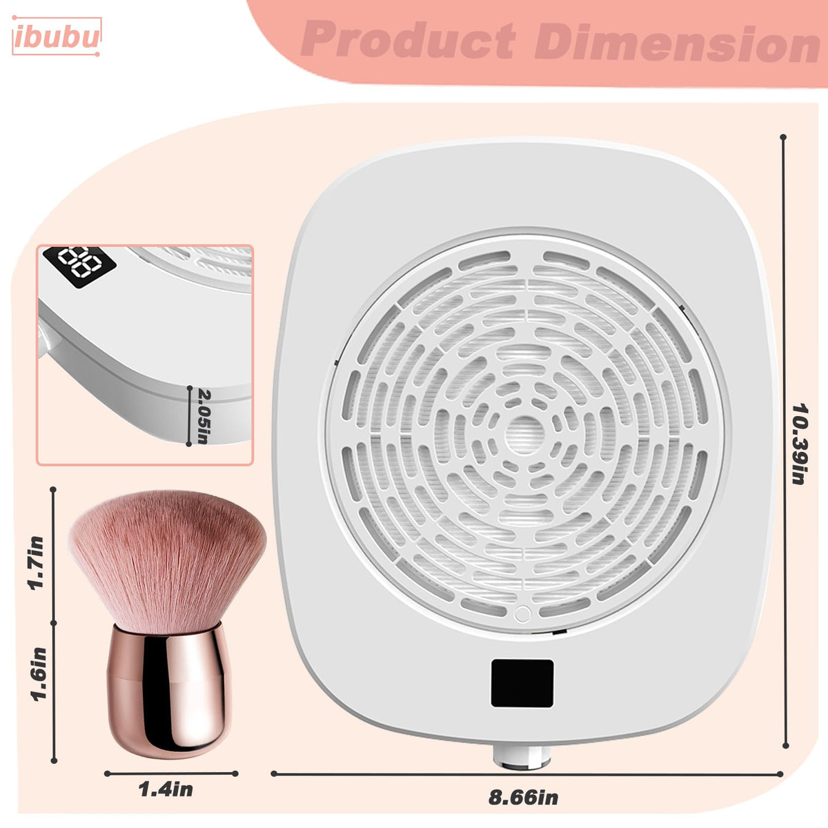 ibubu Professional Pedicure Nail Fan Vacuum Dust Cleaner Collector Quiet Nail Tech Adjustable Speed with LED Display Low Noise Strong Suction Detachable Easy to Clean for Manicure Salon & Home Use