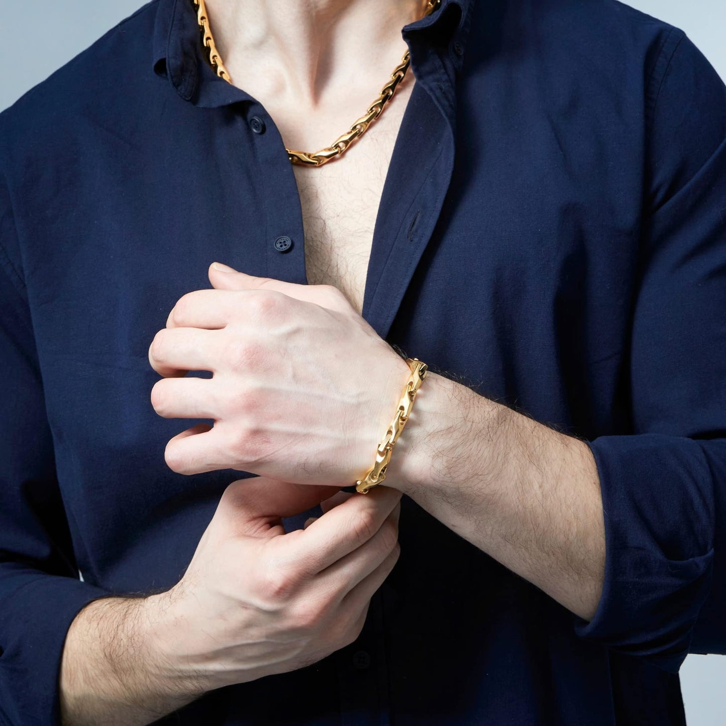Men’s Gold Bracelet & Necklace Set - 9" Tungsten Carbide Bracelet + 22.4" Snake Link Chain, 18K Gold Plated, Heavyweight Jewelry for Men, Scratch-Resistant, Gift Box Included