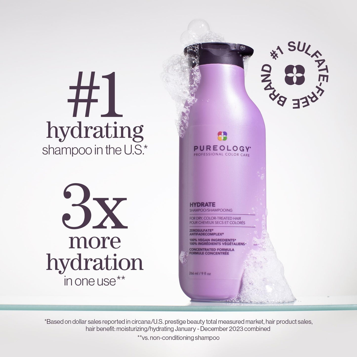 Pureology Hydrate Shampoo & Conditioner Set - For Dry or Color-Treated Hair, Intense Hydration & Softness, With Rose Extract & Green Tea, Vegan & Sulfate-Free, 9 Fl Oz