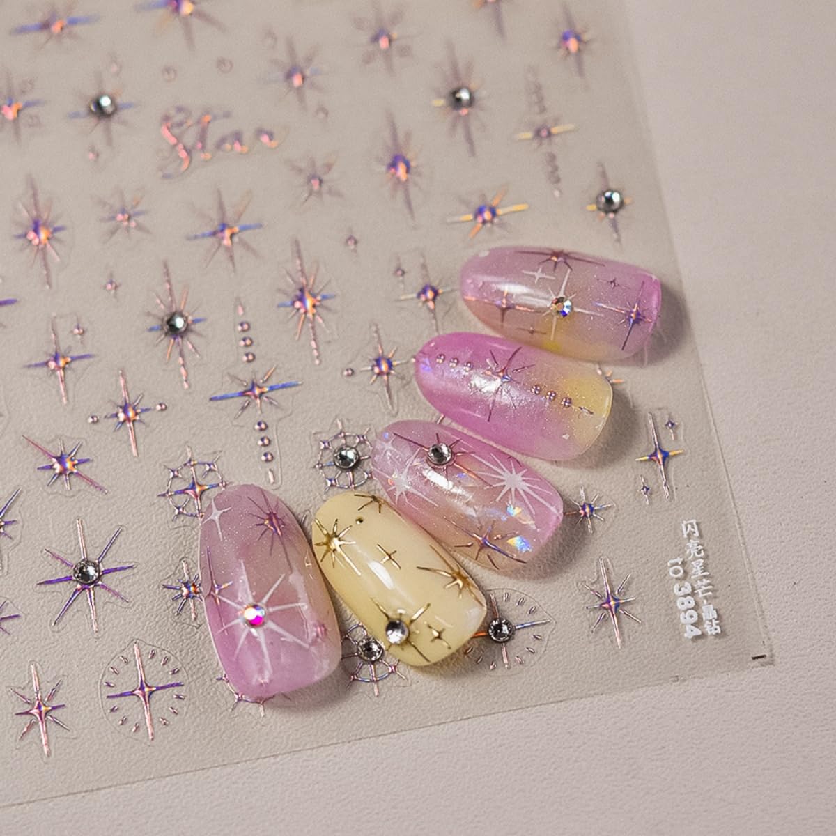 Star Nail Decals 5D Embossed Self-Adhesive Star Nail Sticker Shiny Rhinestones Stars Nail Design Holographic Stars Nails Decoration Nails Supplies for Women Manicure DIY 3 Sheet