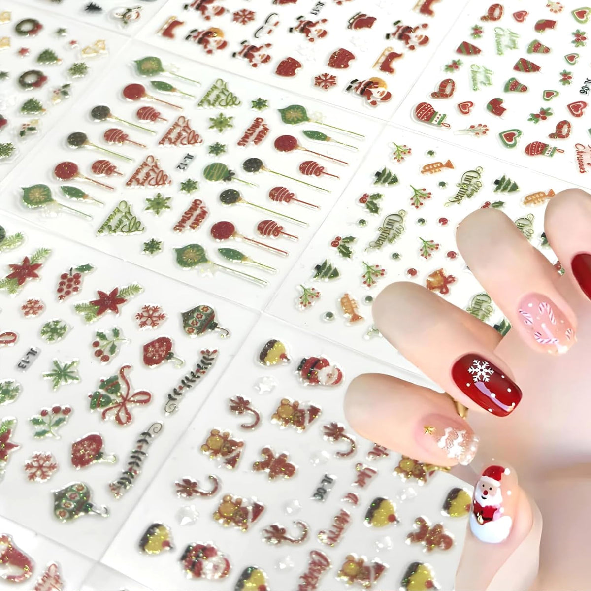 30sheet Christmas Nail Art Stickers Decals 3D Self-Adhesive Nail Stickers for Nail Art Winter Xmas Themed Elements Design Nail Stickers Snow Nails Supplies for Women Manicure Decorations