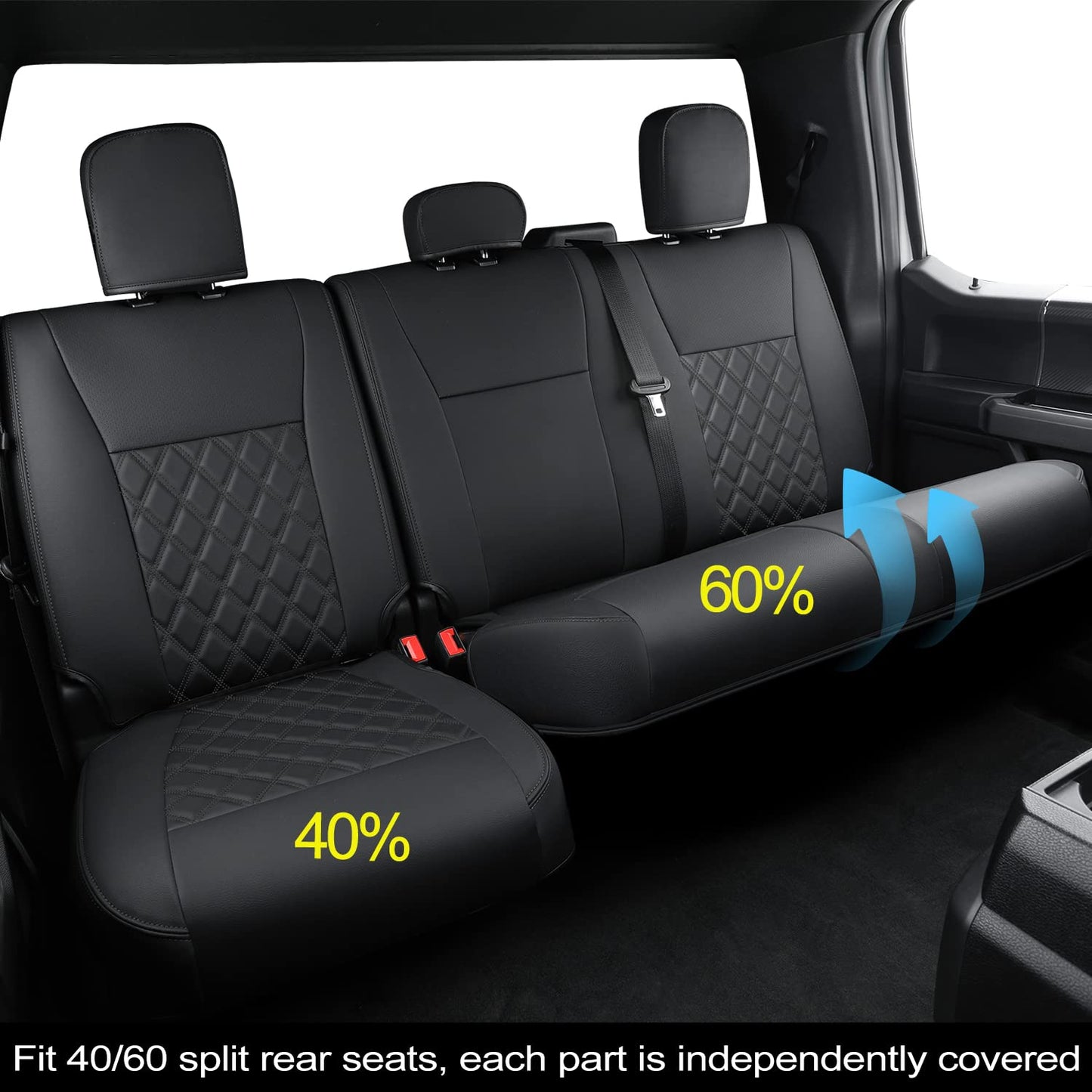 LUCKYMAN CLUB Custom Seat Covers X06-XLT for F150 SuperCrew 2015-2025 Pickup Car Truck, Waterproof Faux Leather, Full Coverage, Also Fit 2017-2025 F250/F350 (Black Full Set)