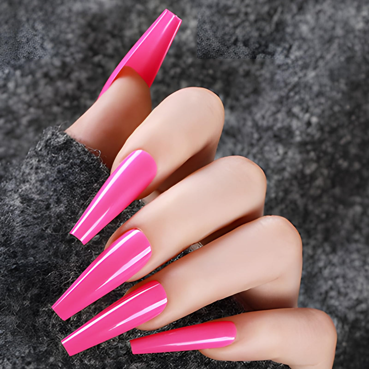 Lifextol Long Coffin Press on Nails Press ons, 100pc Hot Pink Press on Nails Long Fake Nails, XL Coffin Nails Full Cover Acrylic Pink Nails Colored Ballerina Press on Nail Long for Women Girls DIY