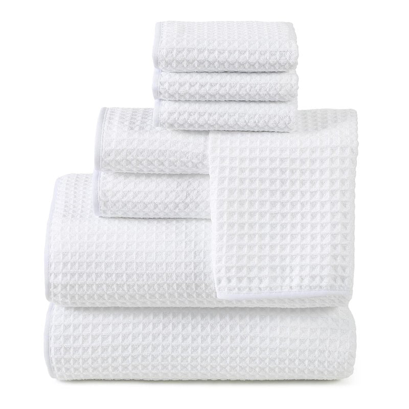 REDKISS Soft 8 Piece Waffle Towel Set, Microfiber, Lighter Weight, Absorbent, Quick Dry, Lint Free Bath Towels for Bathroom, Spa & Hotel – 2 Bath, 2 Hand, 4 Washcloths, White