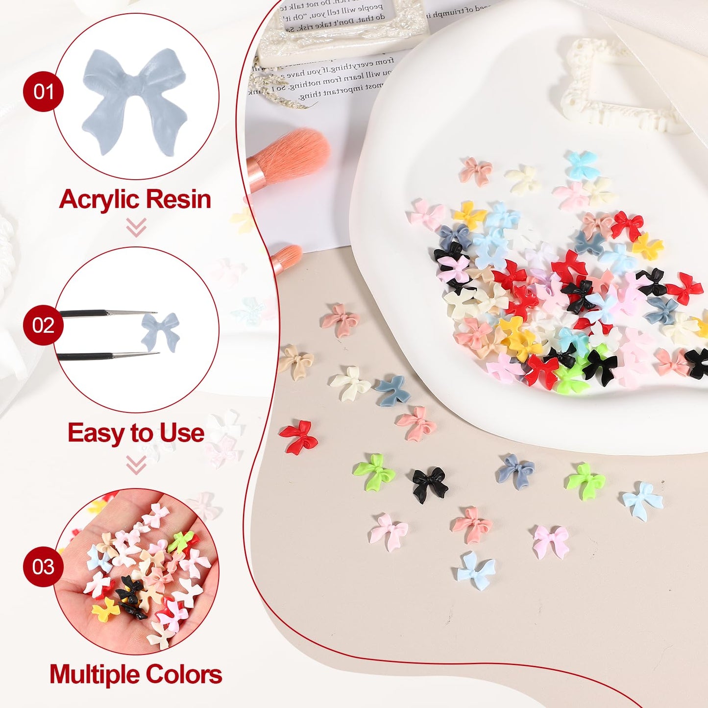 YELARXI Nail Bows, 3D Flowers for Nails Acrylic Resin Bows Art Accessories - Fitting for (DIY Manicure - Tips Decoration - Women and Girls) 100 Pcs & Gray
