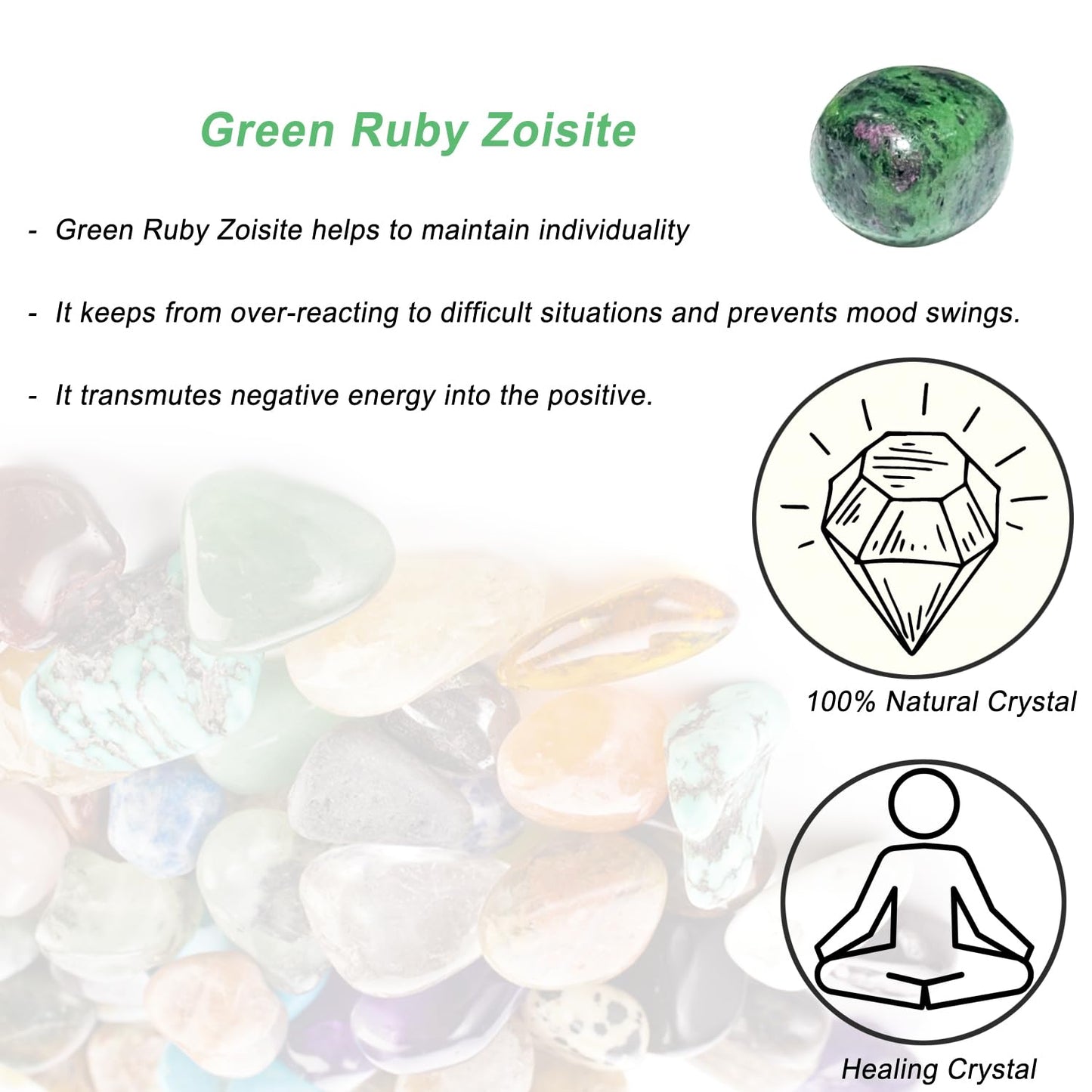 Green Ruby Zoisite Healing Crystal Stones, 1.25-2.0" Large Reiki Healing Gemstones Natural Tumbled Polished Stones for Energy Witchcraft Therapy Meditation