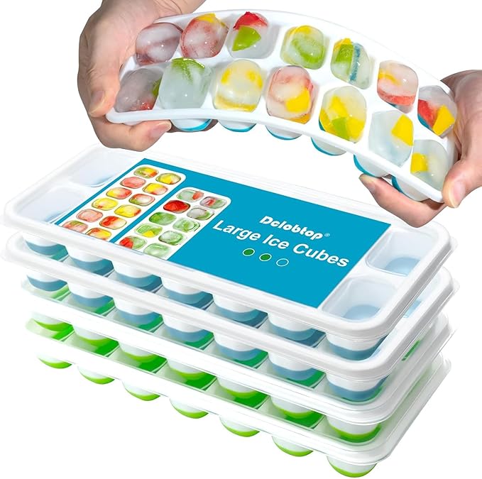 Ice Cube Trays for Freezer - 4 Pack 56 Cubes(1.7" x 1.2"), Easy Release Silicone Bottom+ PP Frame Ice Trays with Spill-Resistant Lids, Stackable, BPA-Free Ã¢ÂÂ for Cocktails, Coffee & Everyday Drinks