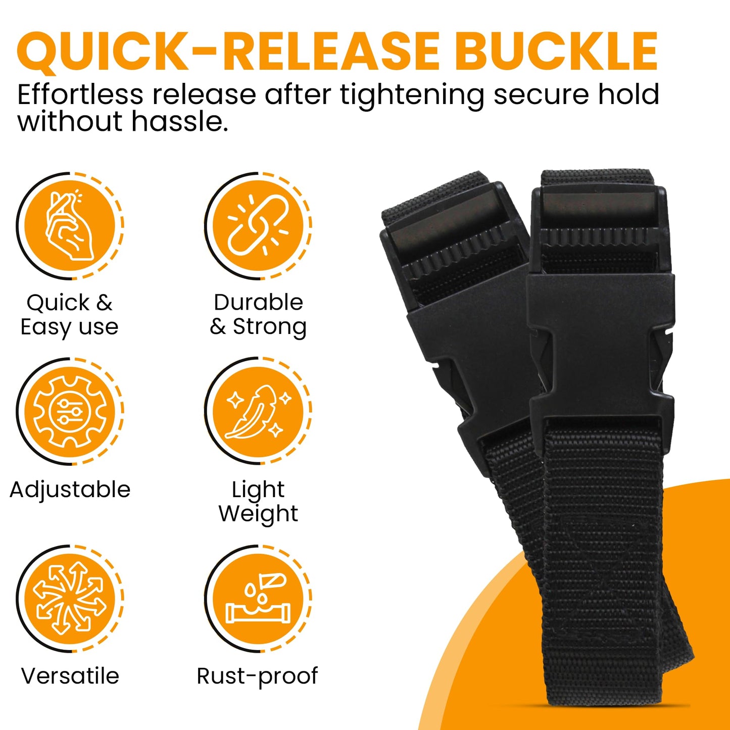 Harrier Hardware Utility Strap with Quick-Release Buckle, Black, 72-Inch, 6-Pack