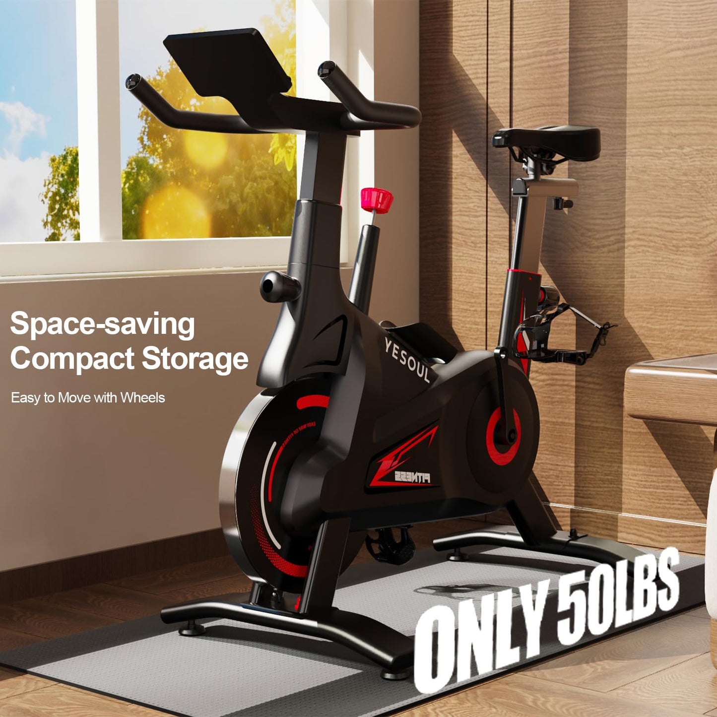 YESOUL Exercise Bike for Home – Stationary Bike with Stable Triangle Frame, Silent Magnetic Resistance, 300 lbs Capacity, Dual-Stage Drive & Alloy Flywheel, Smart APP with Scenic & Live Classes
