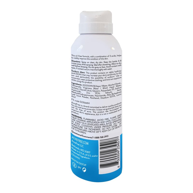 AcneFree Salicylic Acid Body Spray, Pore Clarifying Solution for chest and back, 5 Ounce