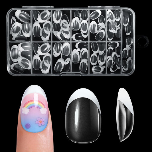 Krofaue Kid Press On Nails French Tip, Short Almond Nail Tips - 130PCS Pre Shaped Soft Acrylic Nail Tips Full Cover Nail Extensions, 13 Sizes DIY Manicure for Women and Kids, New Year Gift