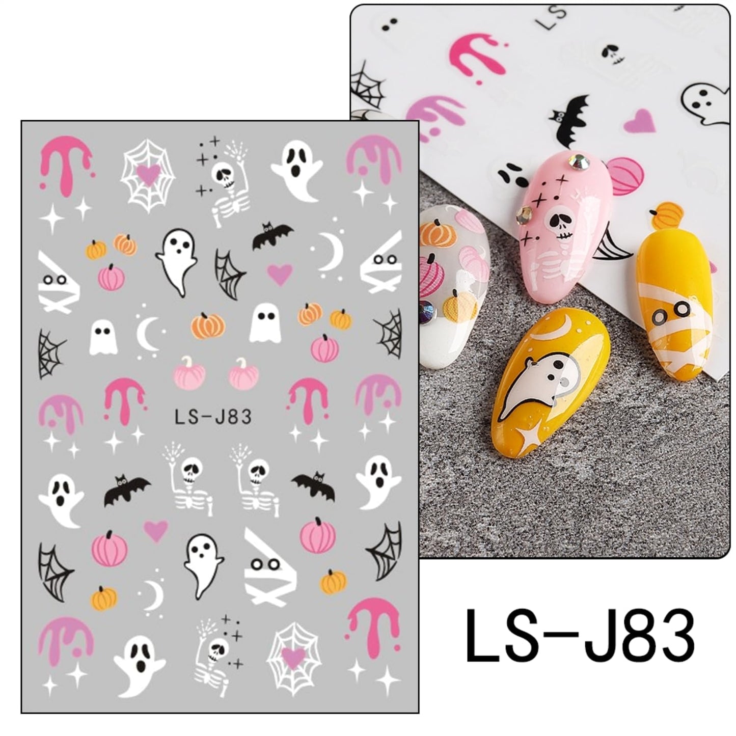 12 Sheets Halloween Nail Art Stickers 3D Self Adhesive Nail Decals Pumpkin Cute Ghost Nail Stickers for Nail Art Bat Cat Skull Design Nail Supplies Halloween DIY Manicure for Women Girls
