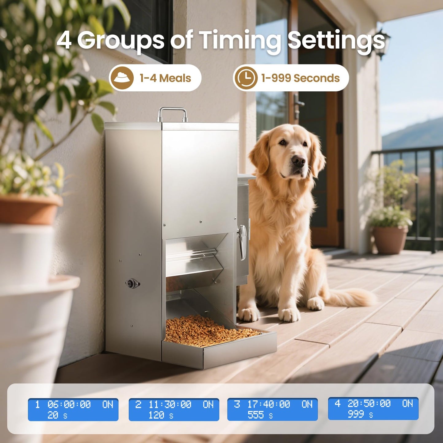 PiCOOP 16L Dog Automatic Feeder for Large Pet Stainless Steel Dog Feeder with Timer, Wall-Mountable, Rodent-Proof, Extra-Large Tray for Large Pet