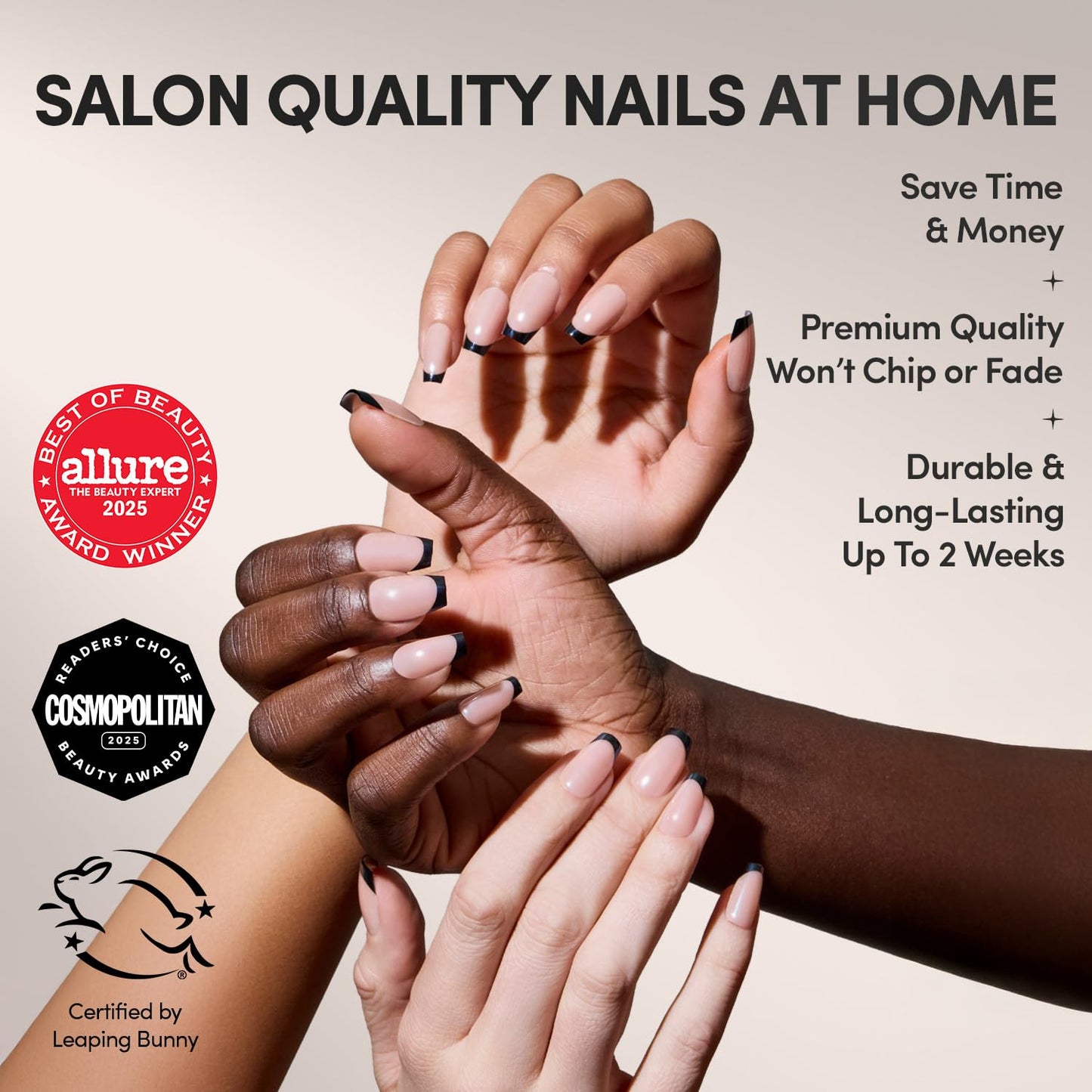 Glamnetic Medium Coffin Press-On Nails Bundle - Blush Dream, Oat Milk, Balsamic Glaze, & Delicate Touch | Milky Pink Fake Nails | Milky White False Nails | Glazed Black French Tips | Glazed Nude Nails