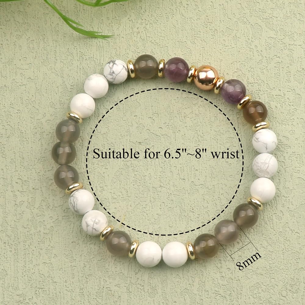 KSQS Healing Stone Bead Bracelet for Women, Natural Gemstones Balance Protection Bracelet, Spiritual Crystal Beads Bracelet Anxiety Relief with Meaning Card(#15)