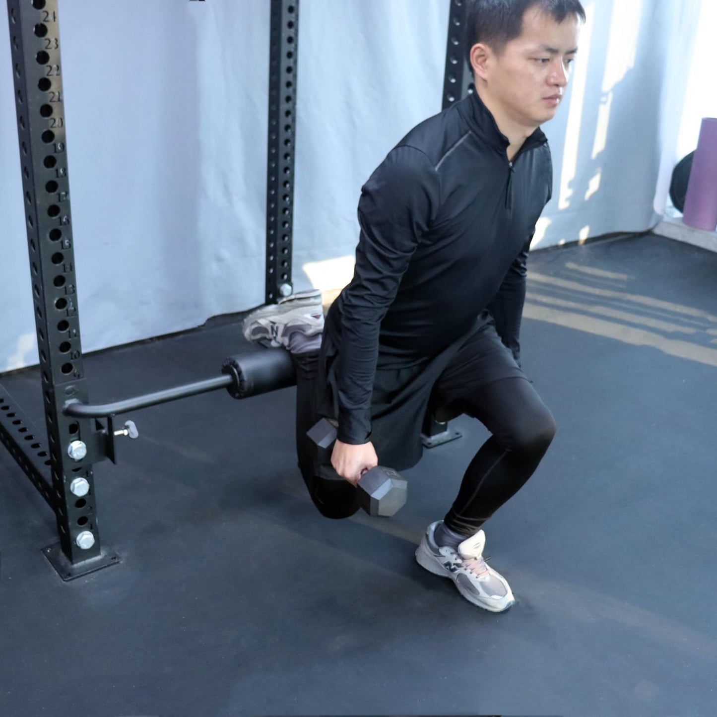 Single Leg Squat Roller for Squat Rack,Extended Length Leg Press Attachment Power Rack Attachments,Bulgarian Split Squat for Home Gym & Leg Training-fu (1" / 26mm Hole)"