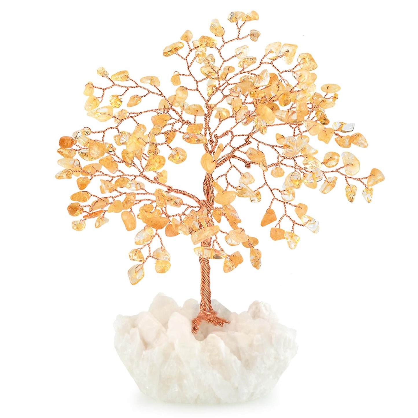 MASGEMES Natural Citrine Gemstone Crystal Tree of Life,Clear Quartz Cluster Base,Bonsai Money Tree Feng Shui Home Decor,Healing Crystals Positive Energy Gift for Luck and Wealth 5.5"-6.3"