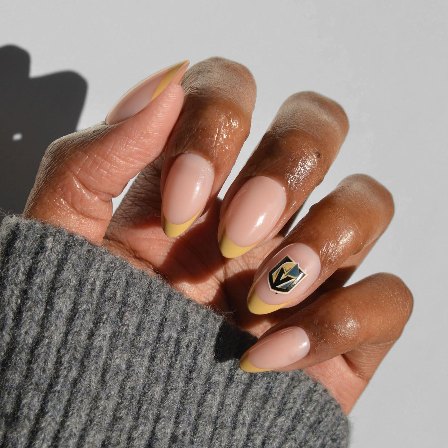 Glamnetic x Fanatics Press On Nails - Vegas Golden Knights | Short Almond Fake Nails, NHL Knights Gold French Tips, Hockey Nails, Salon-Quality | 15 Sizes - 30 Nail Kit with Glue
