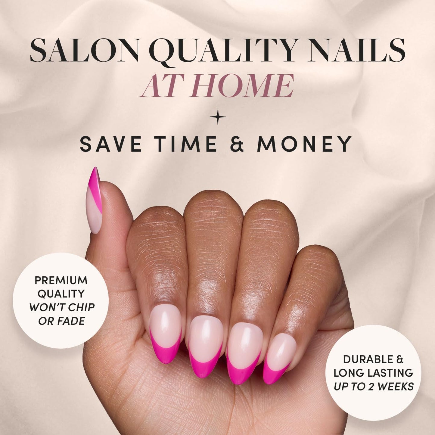 Glamnetic Press On Nails - Raspberry Sorbet | Semi-Transparent Dark Pink Magenta French Tip Short Almond Fake Nails in a Glossy Finish, Salon Quality | 15 Sizes - 30 Nail Kit
