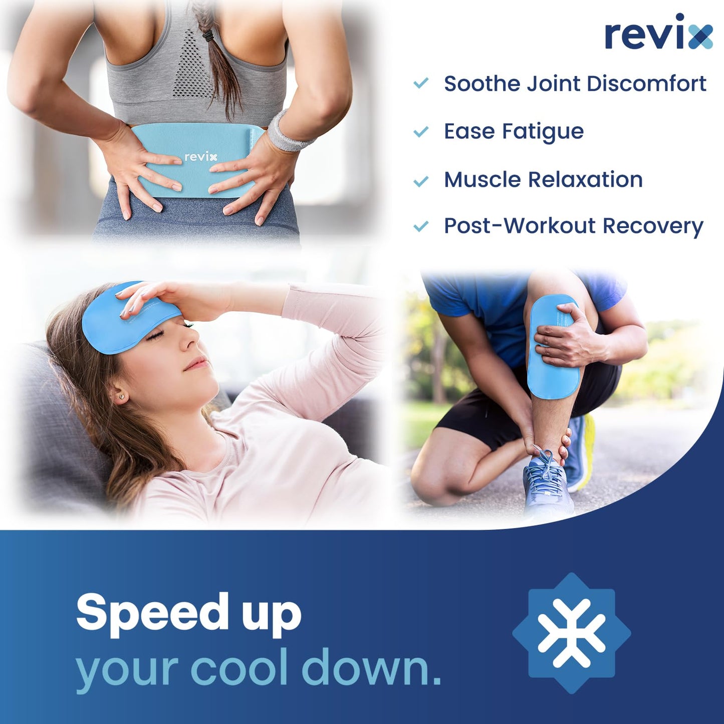 REVIX Ice Packs for Injuries Reusable, 2 Packs Hot and Cold Pack with Adjustable Strap, Flexible Ice Wraps for Joints and Muscle, Rotator Cuff, Back, Knee Discomfort Relief (10" x 5"" Blue)"
