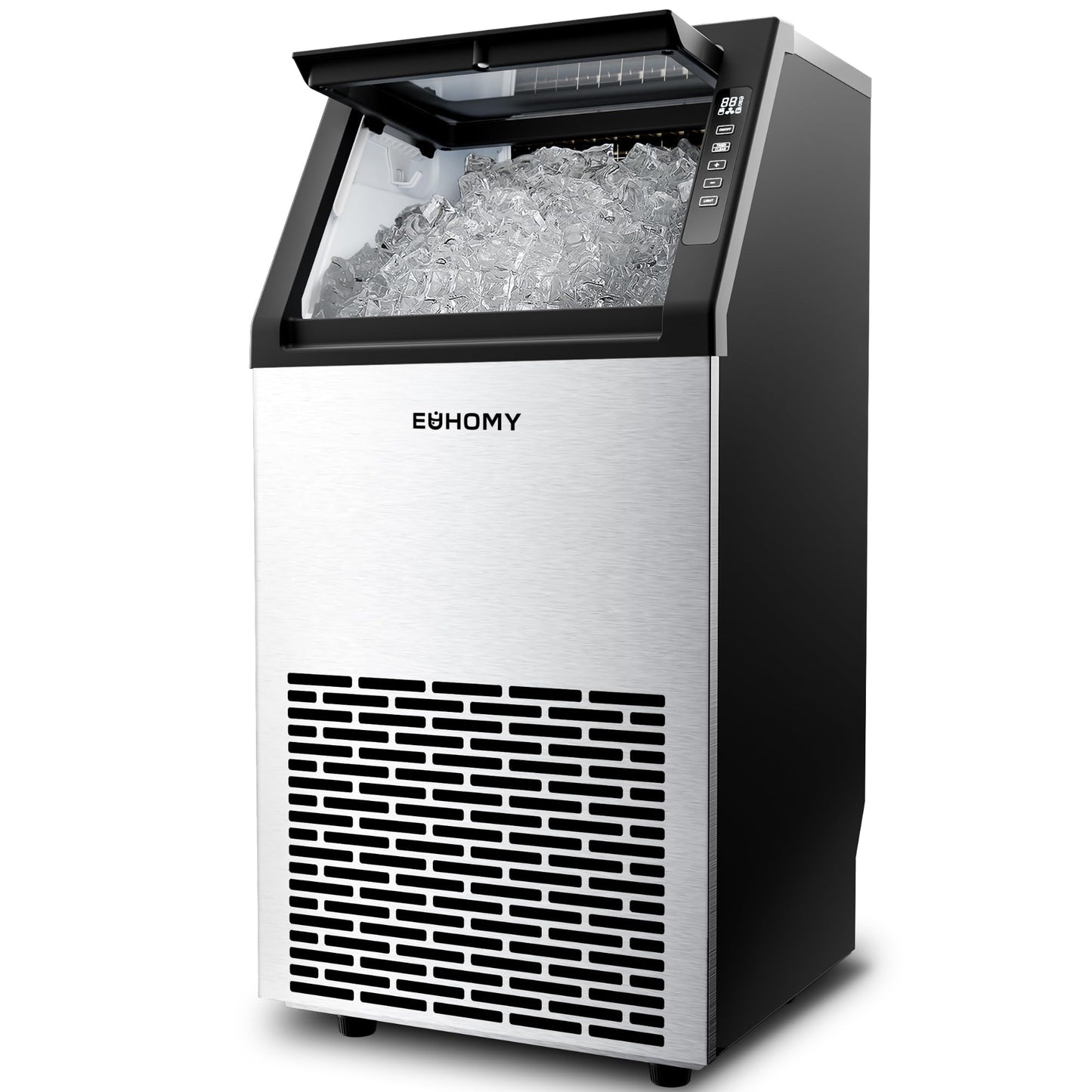 EUHOMY Commercial Ice Maker Machine,120lbs/24H Stainless Steel Under Counter Ice Machine with 33lbs Storage Bin, Freestanding Ice Maker for Home/Bar/Cafe/Restaurant