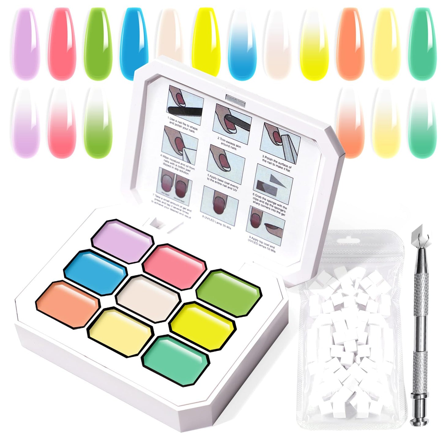 U-Shinein Gradient Painting Gel,9 Bright Spring Summer Colors Ombre 3D Sculpture Gel Painting Effect for Pigment Pat French Manicure Soak of UV Home Salon Easter Eggs Set