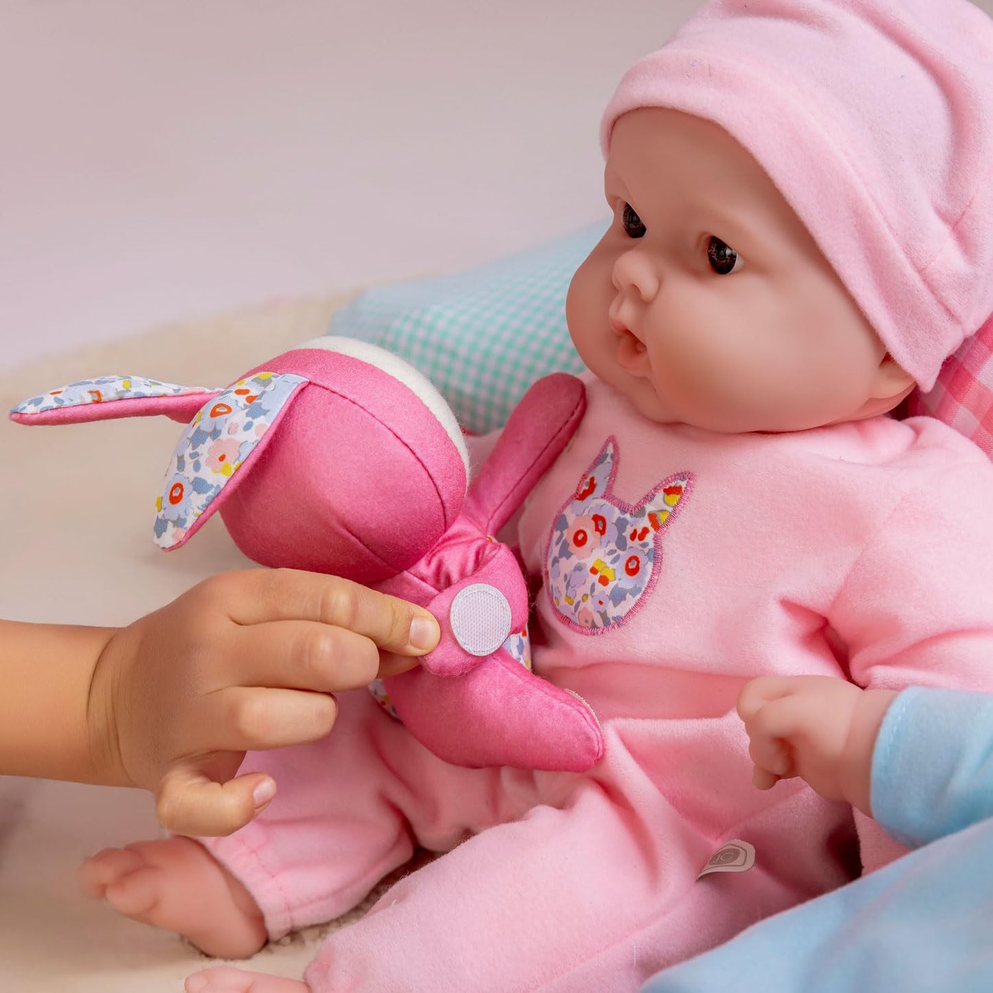 JC Toys Lots to Cuddle Babies 15” Soft Body Baby Doll with Plush Bunny Friend | Includes Attachable Stuffed Animal | Realistic Baby Doll for Kids Ages 2+ | Huggable & Lifelike