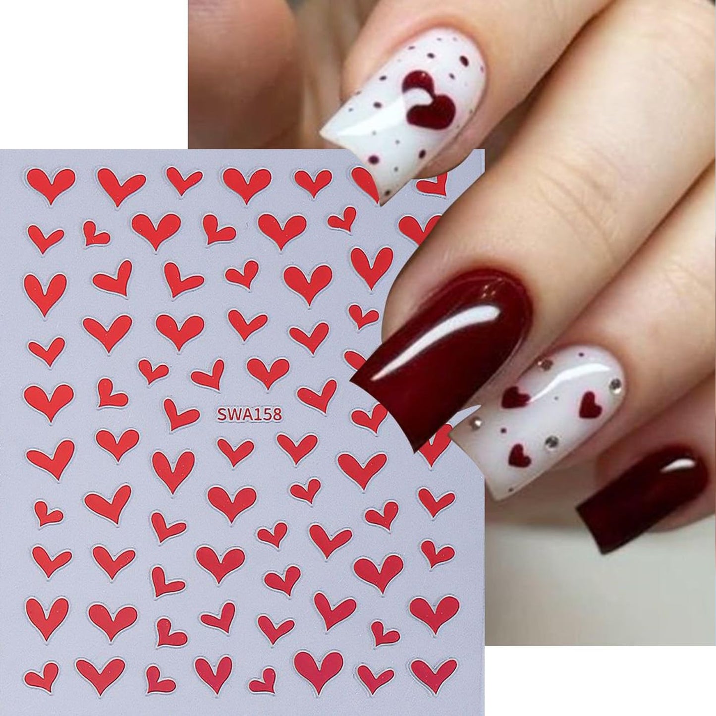 6Sheets Love Heart Nail Art Stickers Decals,3D Valentine's Heart Self-adhesive Nail Supplies Glitter Red Love Hollow Hearts Shaped Design French Nail Sticker for Women DIY Romantic Manicure Decoration